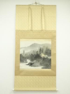 郡賜泉筆　山邨晴日　肉筆絹本掛軸（共箱）